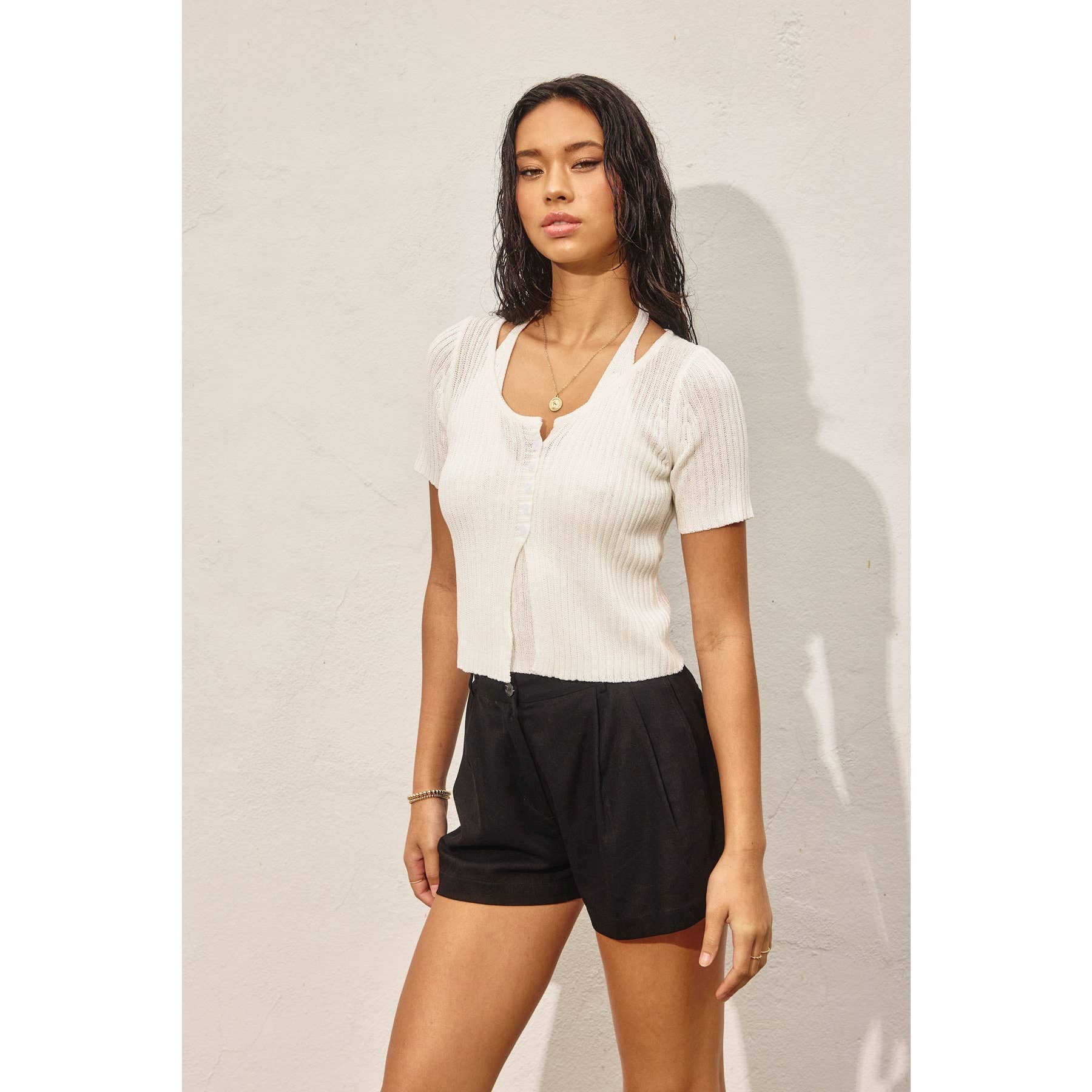 Double Layer Open Knit Top