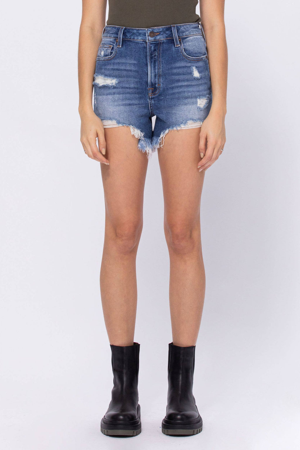 Rebel Blues Distressed Mom Shorts