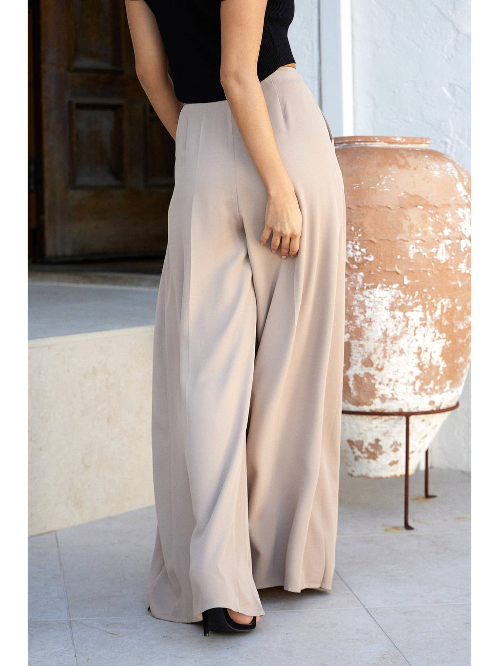 Tina | Toffee Pleated Wide Pants