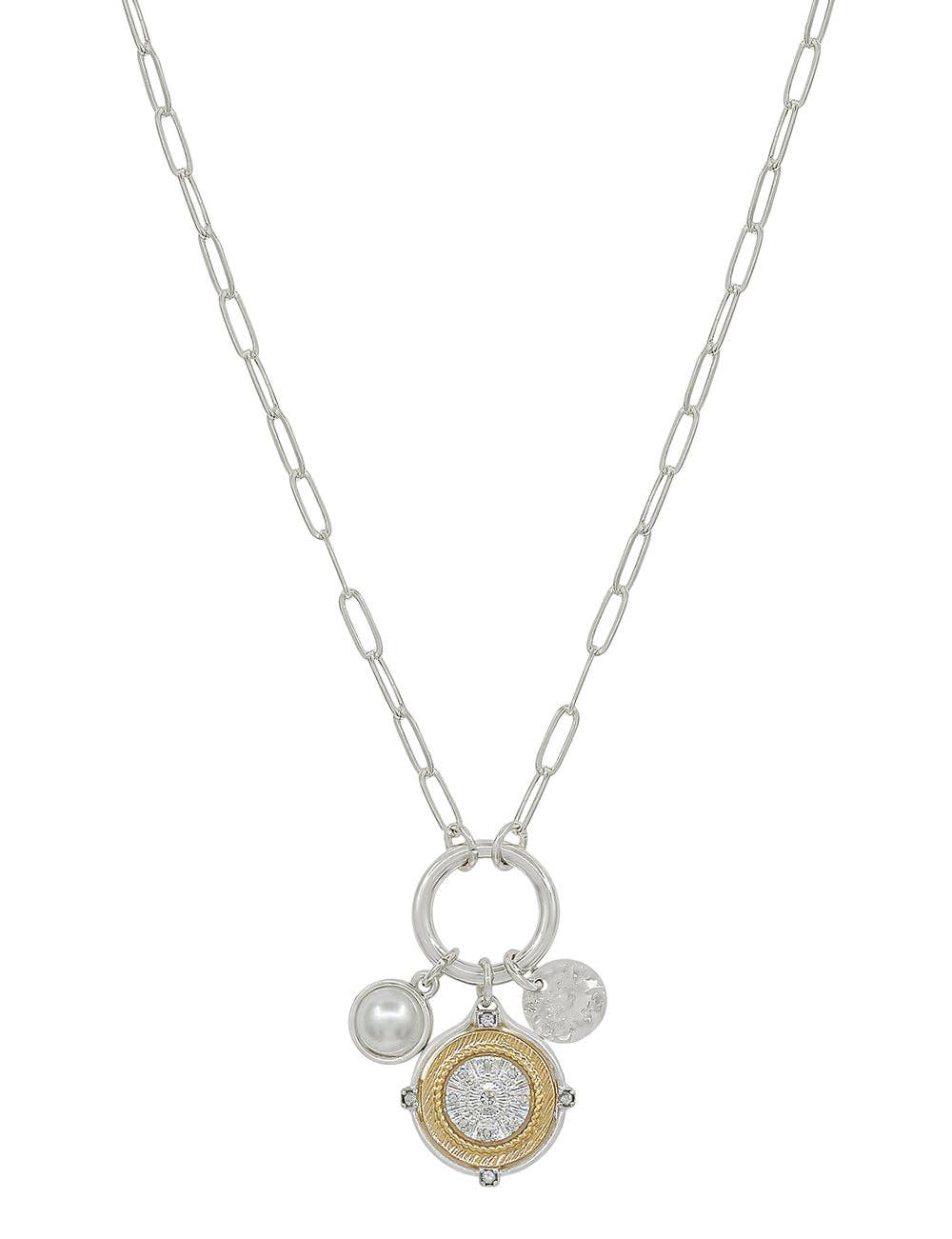 Pearl & Coin Silver Charm Necklace