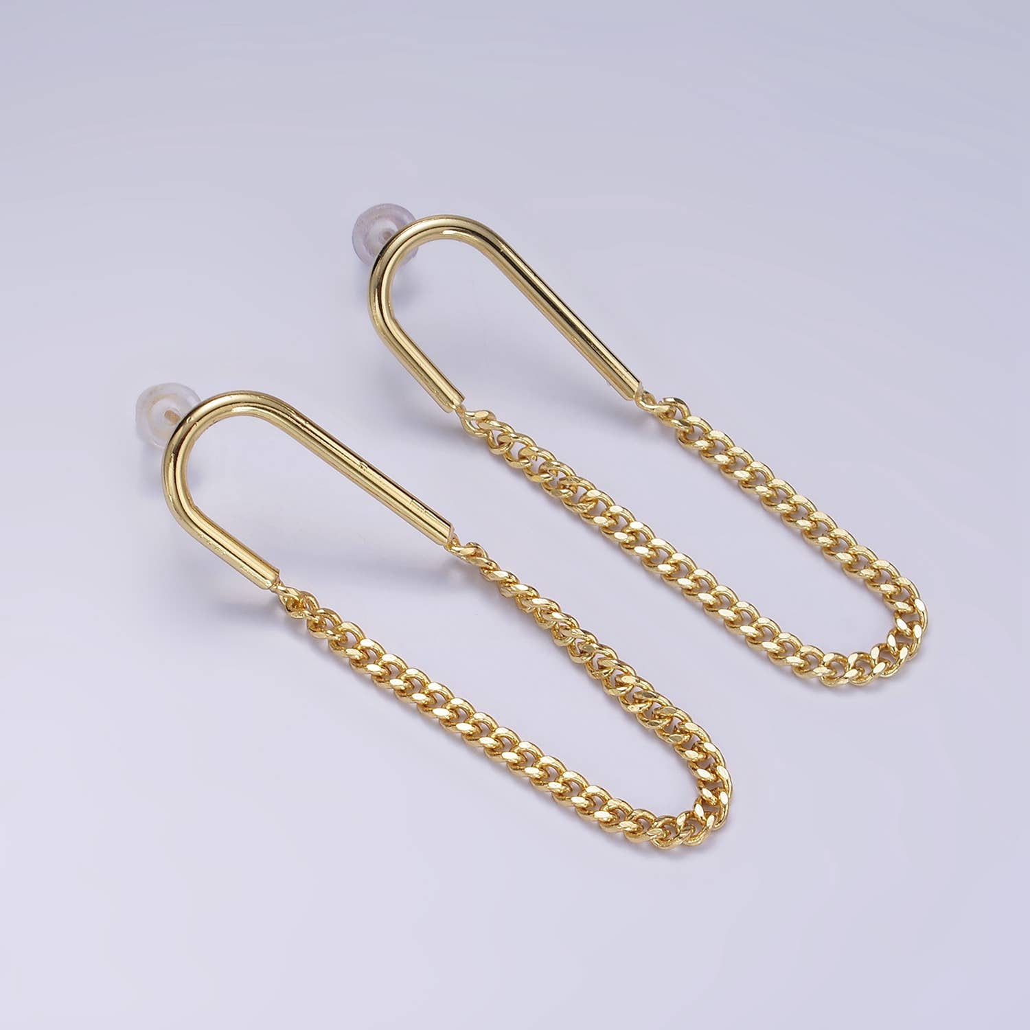 Modern Edge - 14K Gold Filled U Curb Chain Drop Stud Earrings