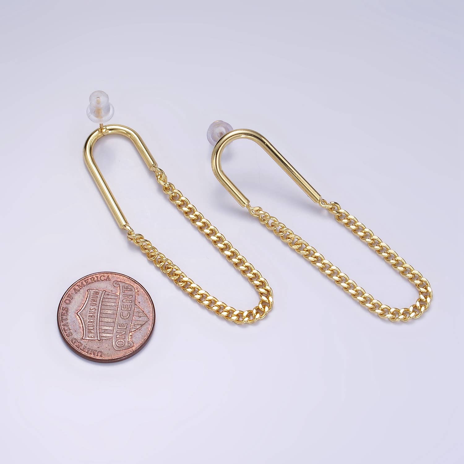 Modern Edge - 14K Gold Filled U Curb Chain Drop Stud Earrings