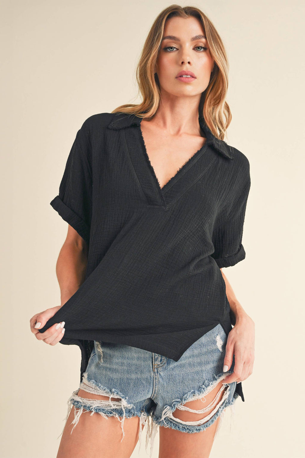 Jamy Collared Gauze Top