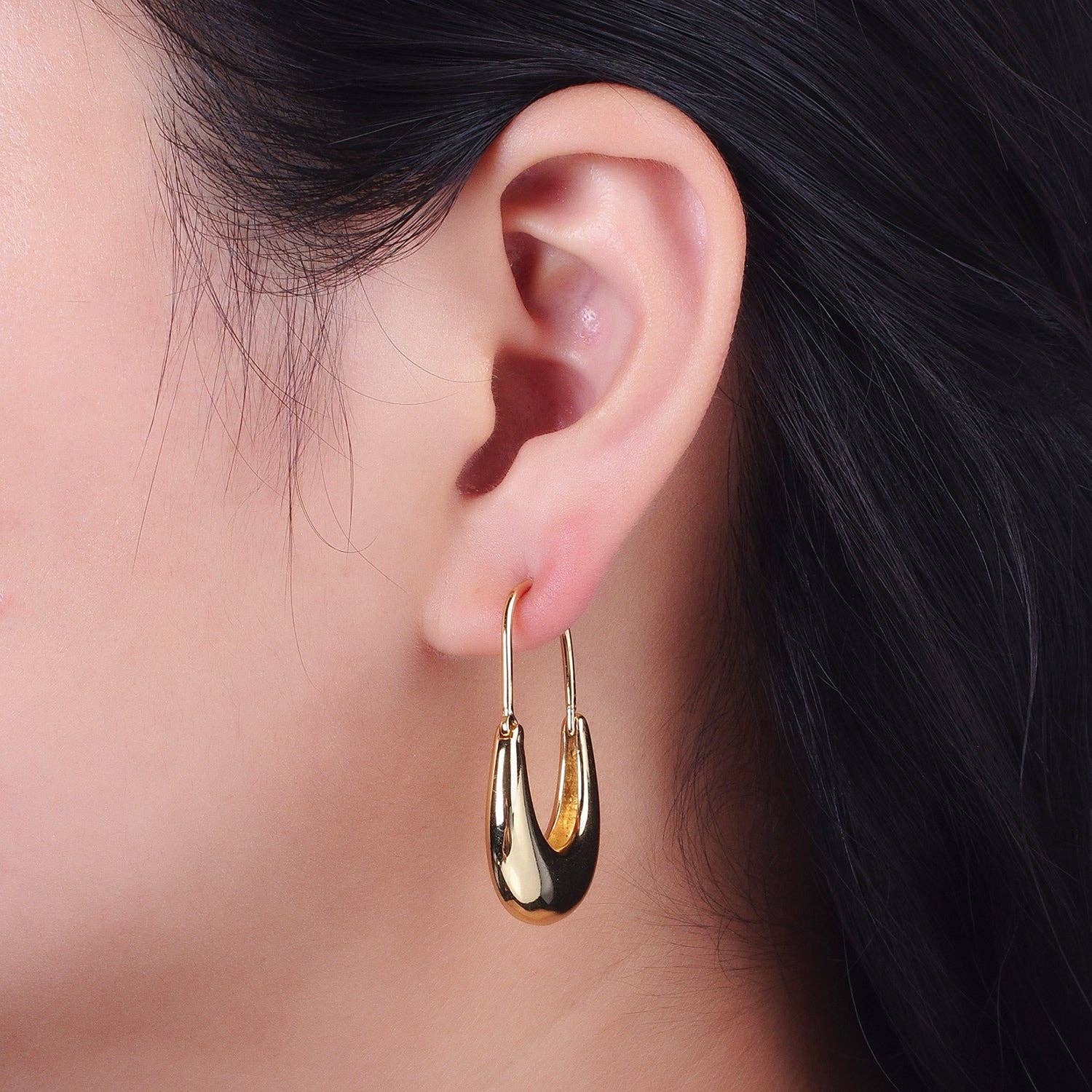 Crescent Glow - Gold Filled U Hoop Chubby Hook Earrings