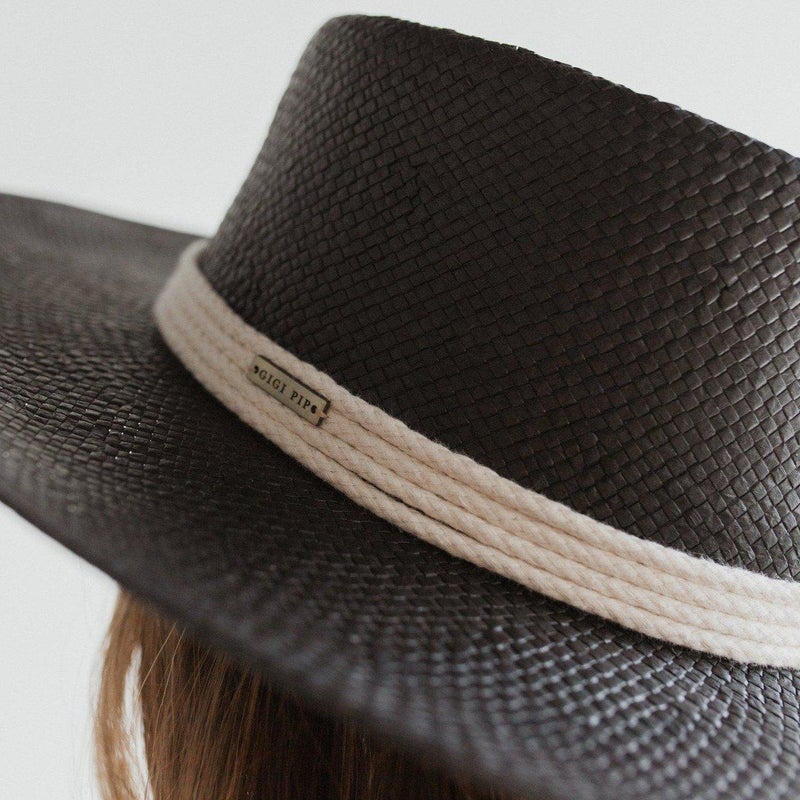 GIGI PIP | Bre Straw Pork Pie Black Straw Hat