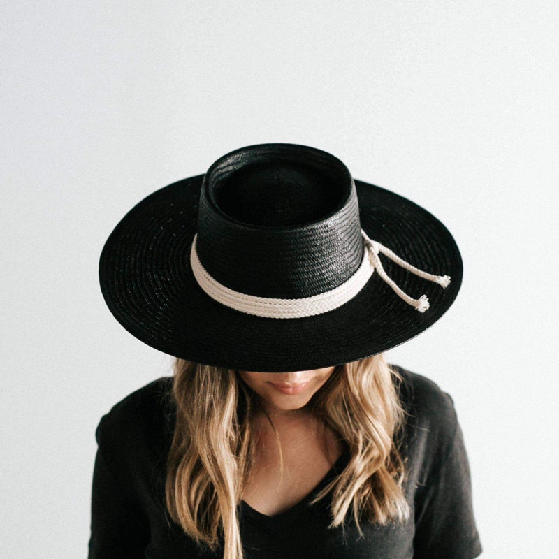 GIGI PIP | Bre Straw Pork Pie Black Straw Hat