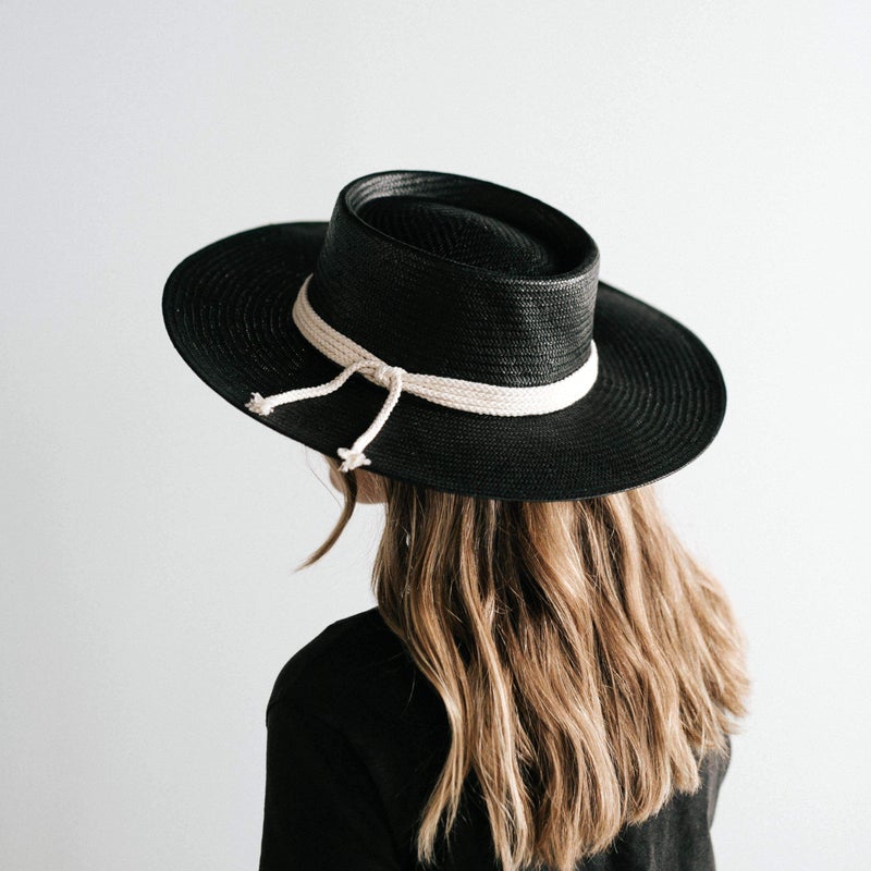 GIGI PIP | Bre Straw Pork Pie Black Straw Hat