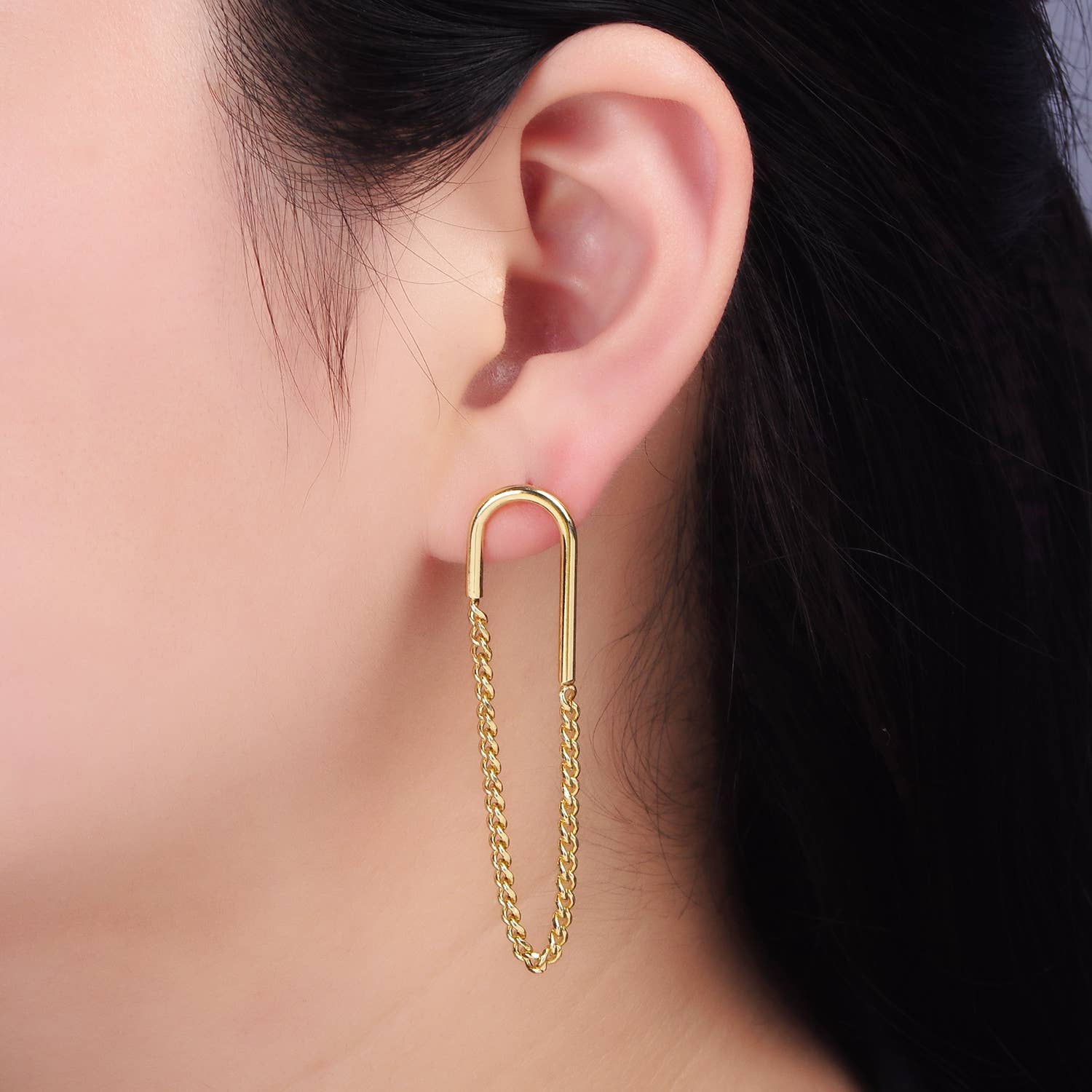 Modern Edge - 14K Gold Filled U Curb Chain Drop Stud Earrings