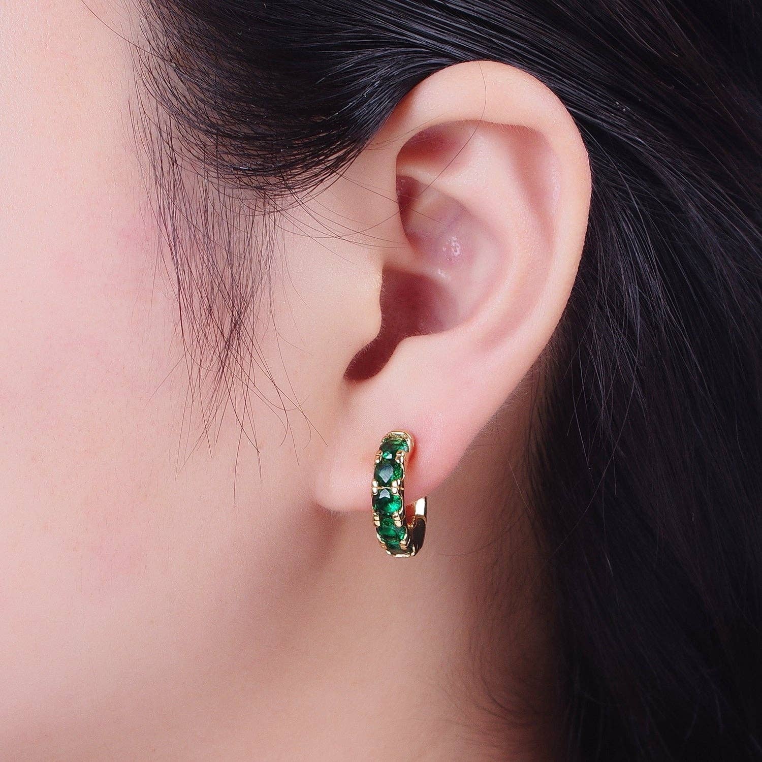 Emerald Elegance - 24K Gold Filled Emerald Green Micro Pave CZ Earrings